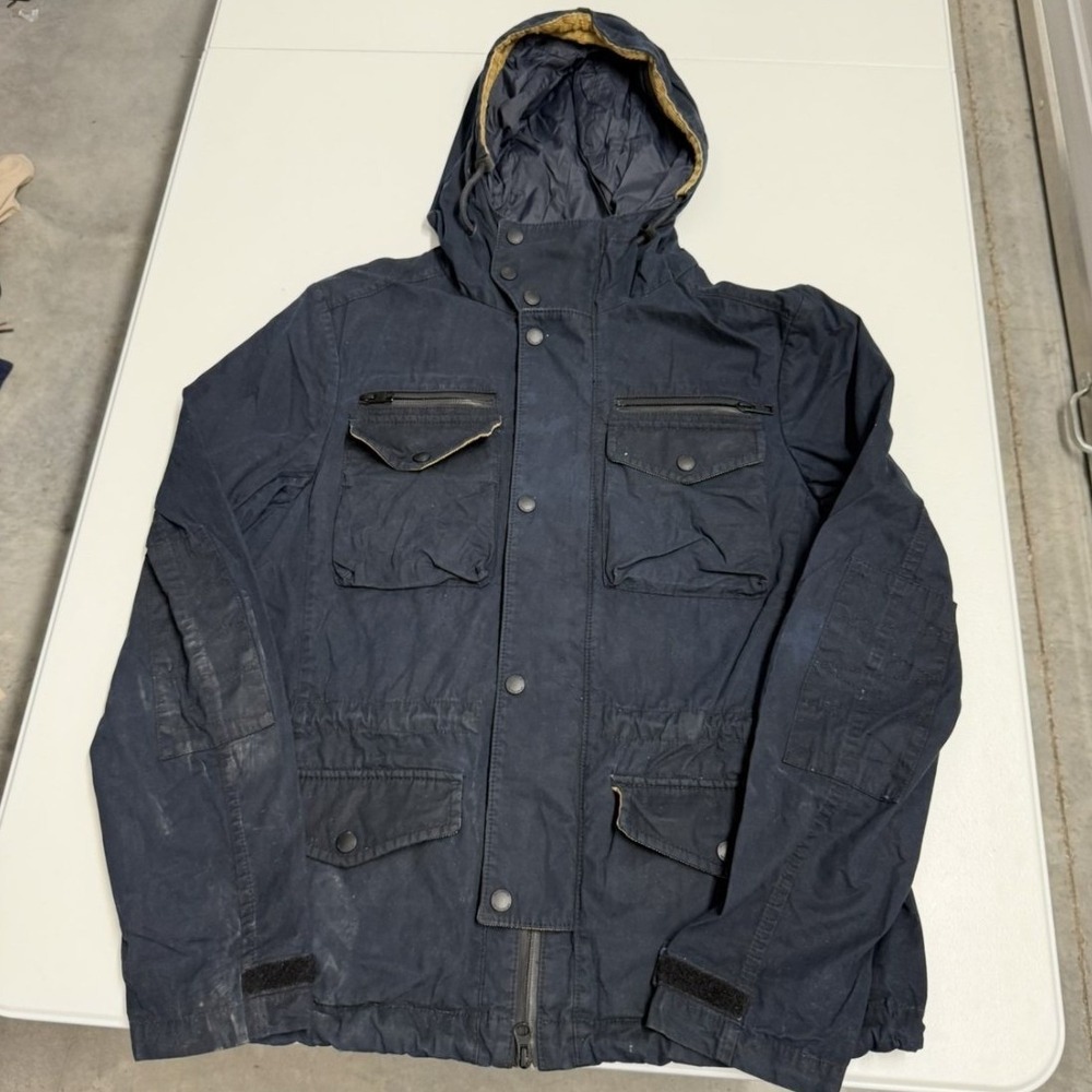 AllSaints‎ Field Jacket Mens S Navy Blue Good Hooded Multi-Pocket Utility Coat